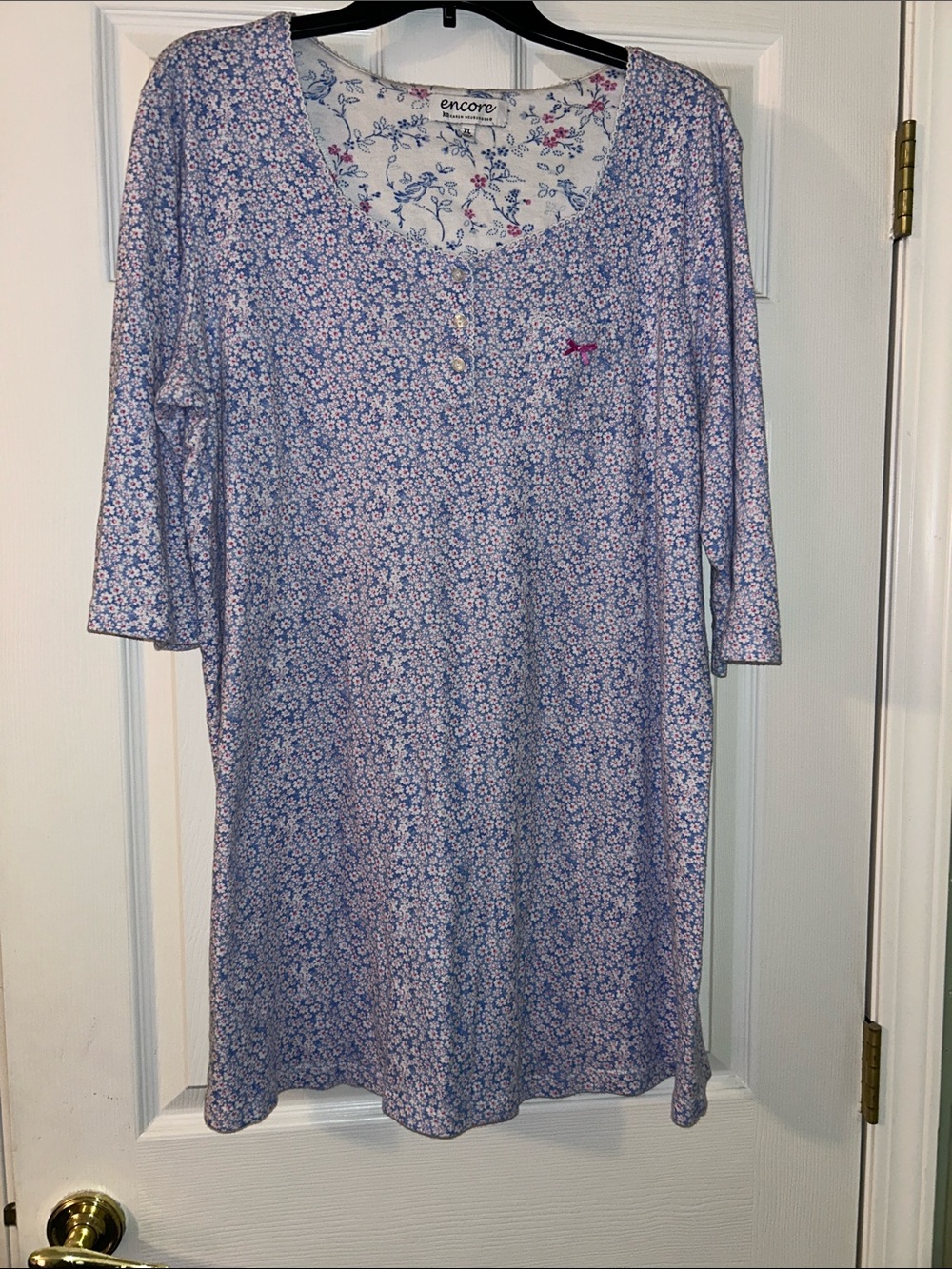 Karen Neuburger Encore Floral Nightshirt in Blue and Pink